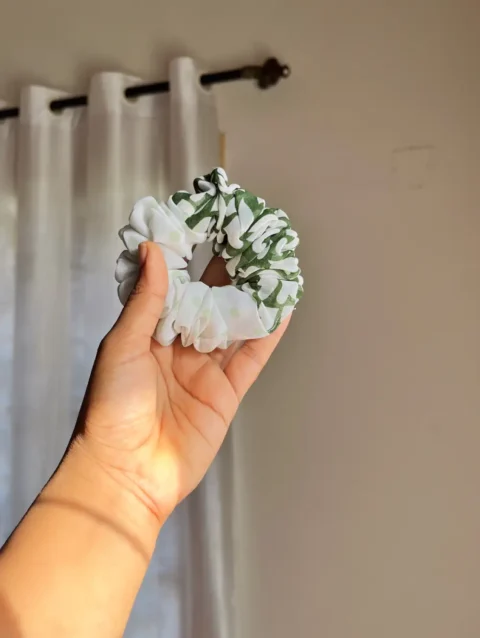 Unique green white dual color XL scrunchies