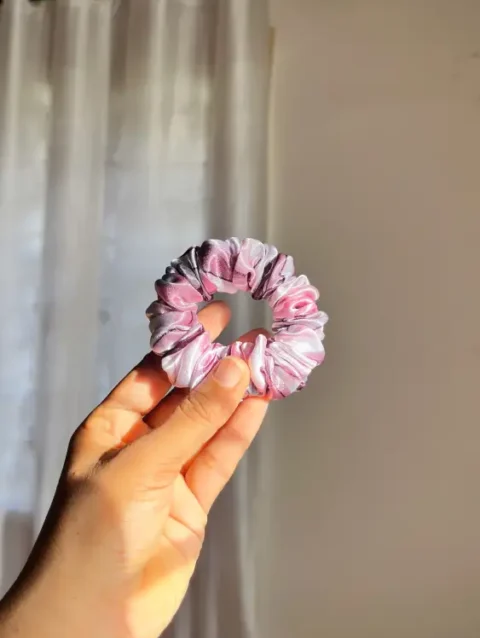 Powder pink printed XS scrunchies