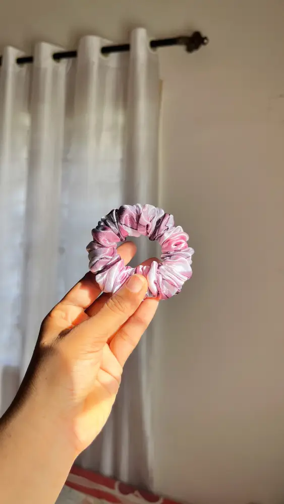 Powder pink printed XS scrunchies