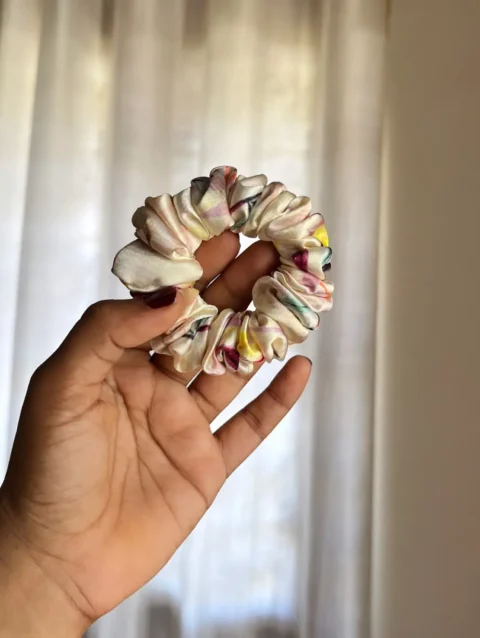Yellow satin skinny XS scrunchies