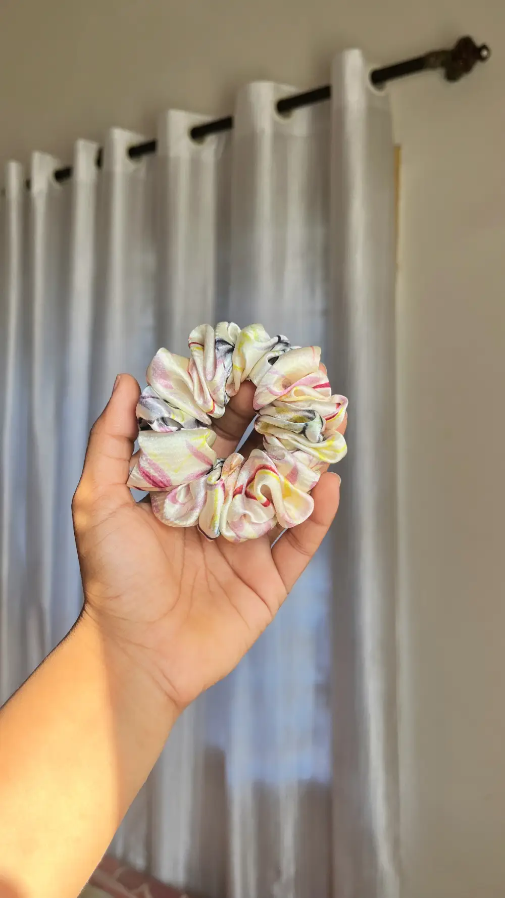 Yellow satin Floral XL scrunchies